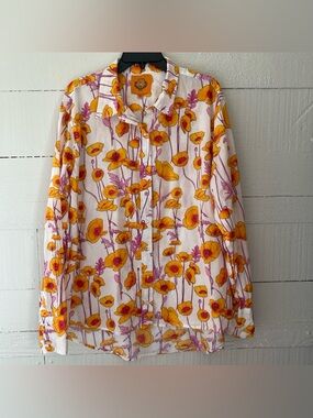 Coniglio Palm Beach Classic Cotton Voile Blouse Orange Poppy Beach Resort OS